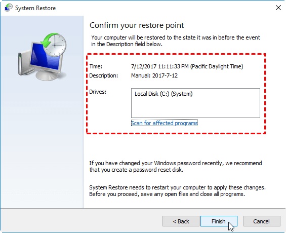 Confirm your restore point